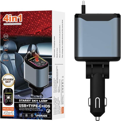 Starlight Retractable Car Charger, 66W Fast Car Chargers Adapter 4 in 1