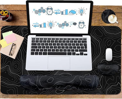 Topographic Mouse Pad Set, Extended Mouse Pad+Keyboard Wrist Rest, Memory Foam