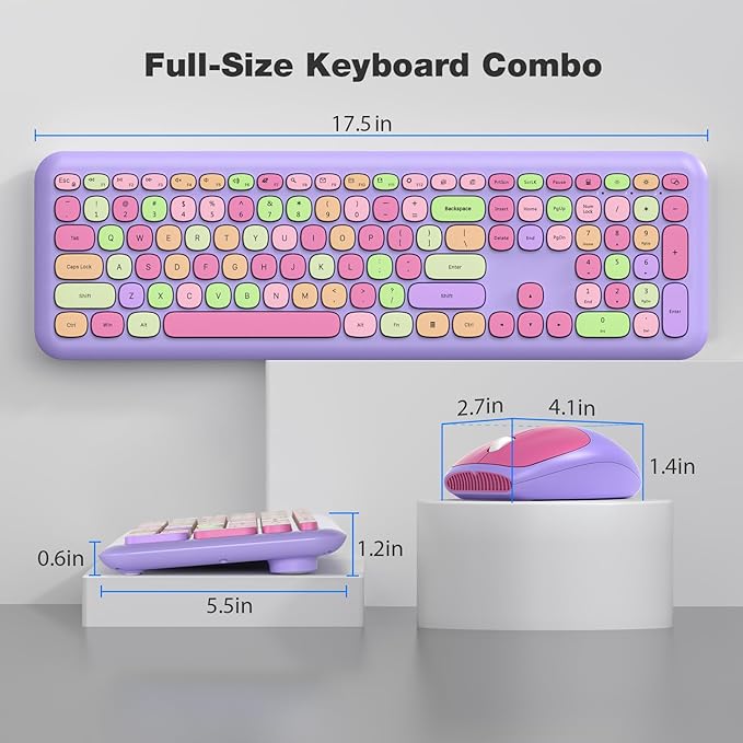 KNOWSQT Wireless Keyboard and Mouse Combo, Pale Purple Full-Sized 2.4G Silent
