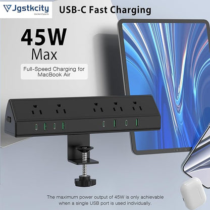 Jgstkcity Desk Clamp Power Strip, 45W Fast Charging Station, 4 USB-C, 4 USB-A