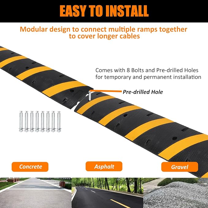 Heavy Duty Speed Bumps for Driveway, 2 Pack 6Ft Rubber Speed Bumps, 2 Channel