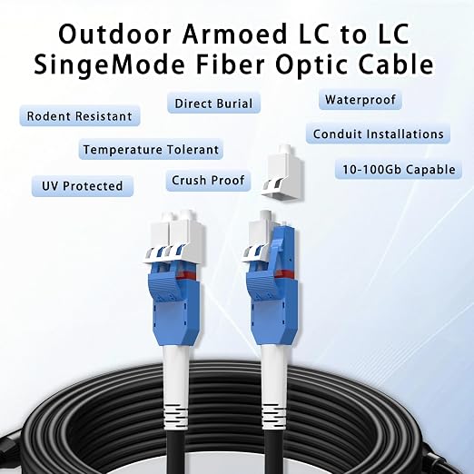 1000M/3281FT LC to LC Armored Outdoor Fiber Optic Cable, Single Mode Duplex