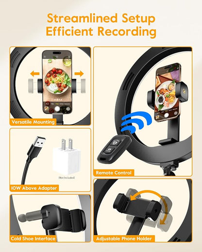Ring Light with Stand for Desk, Adjustable Overhead Camera Mount with 10" Ring