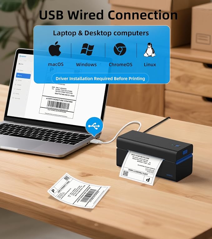 ORGSTA Bluetooth Thermal Shipping Label Printer T001-Plus Wireless 4x6 Shipping