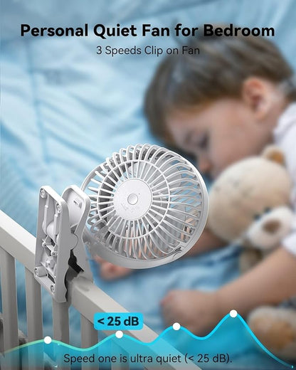 Portable Clip-on Fan 10000mAh Rechargeable Battery Powered – 3-Speed Quiet Desk