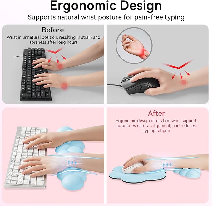 Cloud Wrist Rest for Computer Keyboard, 4-in-1 Memory Foam Leather Cloud