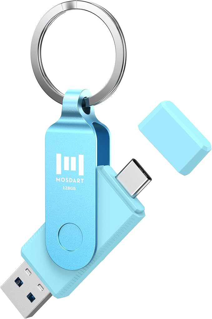 MOSDART 128GB USB3.1 Fast Speed C and A Dual Flash Drive, exFAT Memory Stick