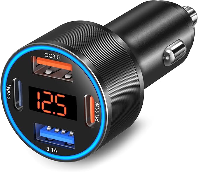 USB C Car Charger, 4-Port 65W Dual 12V USB-A & USB-C Car Phone Charger