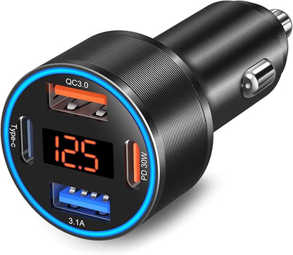 USB C Car Charger, 4-Port 65W Dual 12V USB-A & USB-C Car Phone Charger