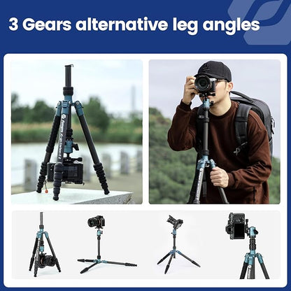 Fotopro 59" Carbon Fiber Travel Tripod, Compact Camera Tripod