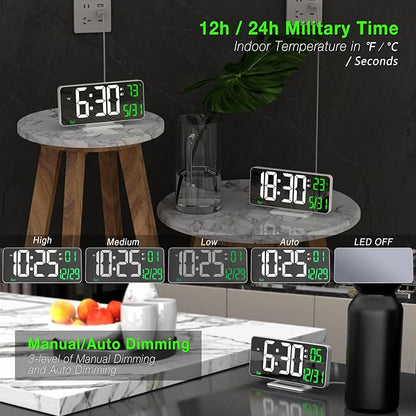KOSUMOSU Alarm Clock for Bedroom, 6.7" Led Desk Digital Clock, Mirror Clock