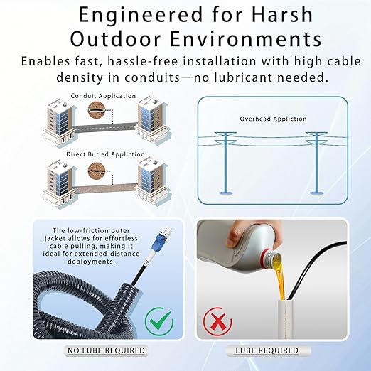 15M/49FT Outdoor Armored LC to LC Fiber Optic Cable, 4 Core OS2 Single Mode