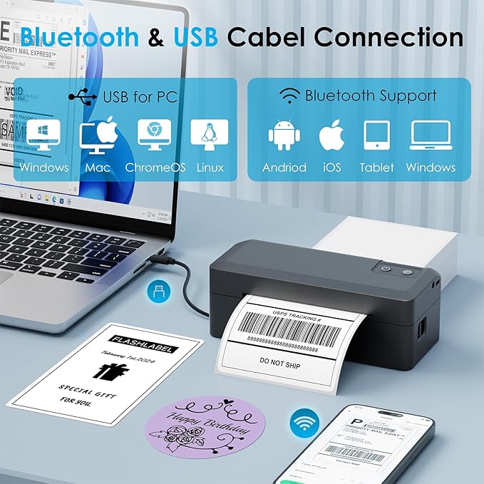 Shipping Thermal Label Printer, 4x6 Portable Label Printer, Support iPhone