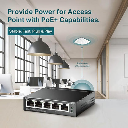 TP-Link TL-SG1005P, 5 Port Gigabit PoE Switch, 4 PoE+ Ports @65W, Plug & Play