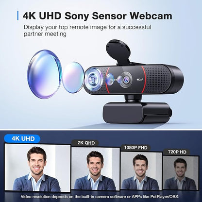 EMEET C960 4K Webcam with Tripod, 4K UHD Sony Sensor, 3 Adjustable Height Mini