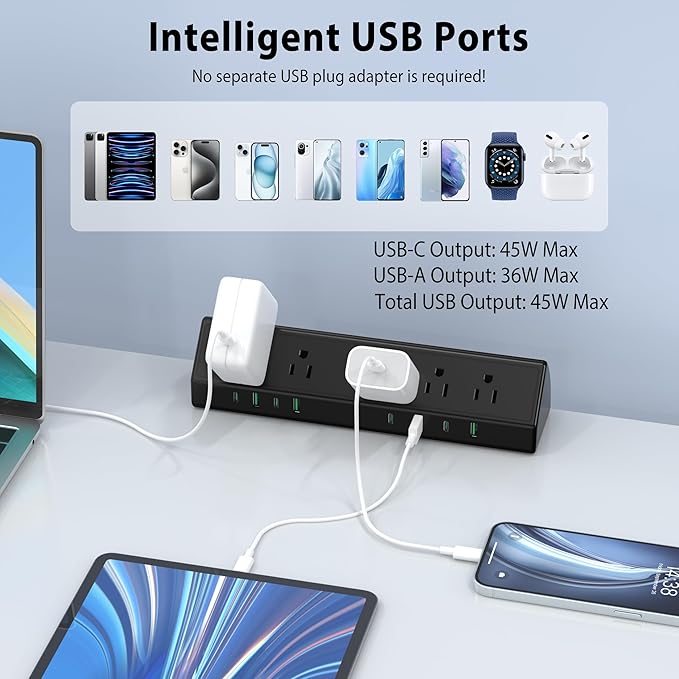 Jgstkcity Desk Clamp Power Strip, 45W Fast Charging Station, 4 USB-C, 4 USB-A