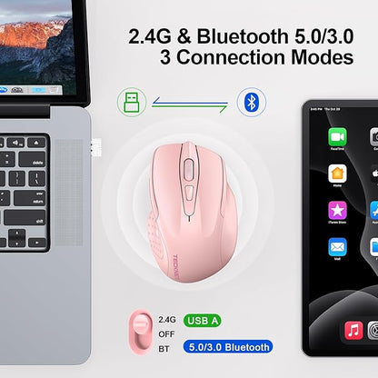 TECKNET Wireless Mouse Rechargeable 4800 DPI Silent USB A & Bluetooth Mouse 6