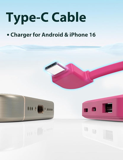 miisso 6000mah Ultra Slim Built in Cables Power Bank, Card Size Built in USB C