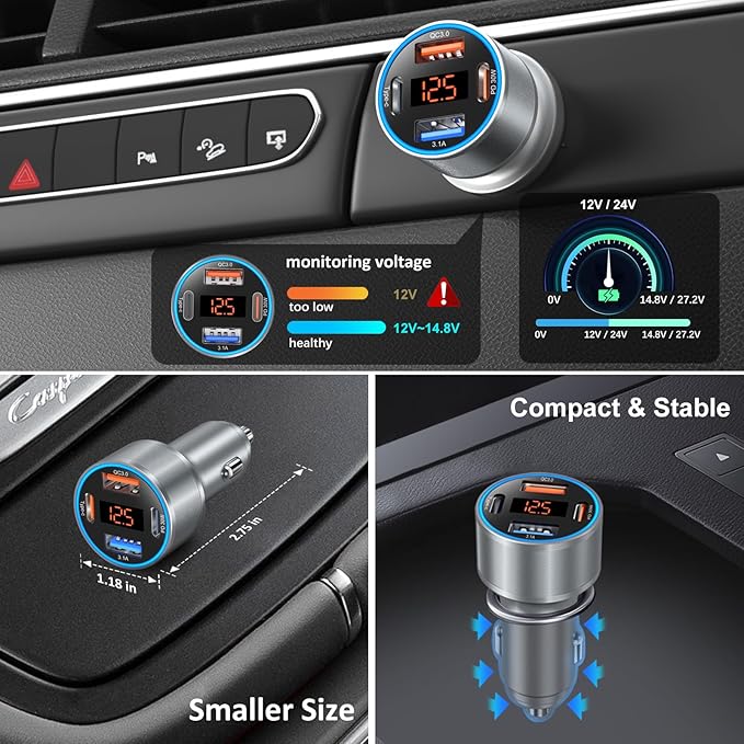 Car Charger USB C, 65W Dual 12V Cigarette Lighter USB Car Adapter