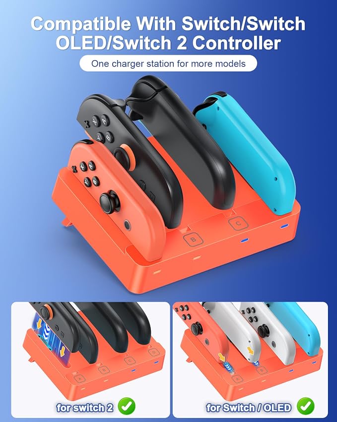 Charger for Nintendo Switch 2 and Switch 1 Controller, Horizontal Charging Dock