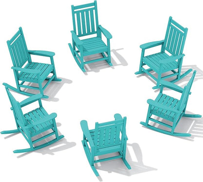 SERWALL HDPE Outdoor Rocking Chair Set of 6, Patio Rocking Chairs for Adults, All Weather Outdoor Rockers for Lawn, Aruba
