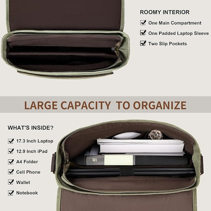 ESTARER Men's Messenger Bag 17.3 Inch, Water-resistant Canvas Laptop Bag