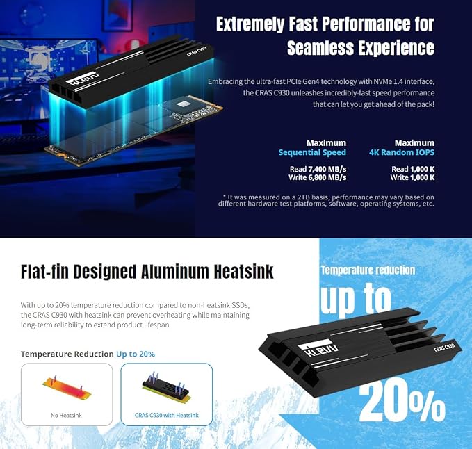 KLEVV CRAS C930 2TB M.2 2280 NVMe PCIe Gen4x4 Internal Gaming SSD Aluminium