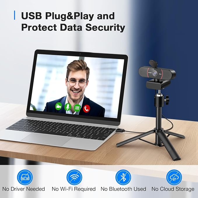 EMEET C960 4K Webcam with Tripod, 4K UHD Sony Sensor, 3 Adjustable Height Mini