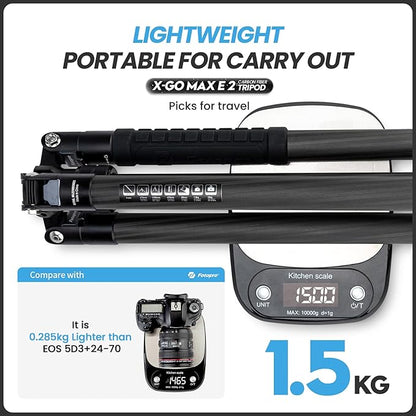 Fotopro 68" Carbon Fiber Travel Tripod, Heavy Duty Camera Tripod