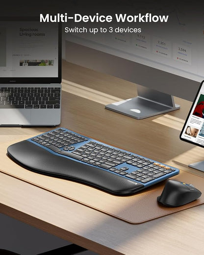 ProtoArc Ergonomic Wireless Keyboard Mouse, EKM01 Plus Full Size Ergo Bluetooth