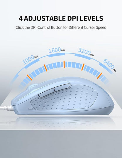 TECKNET Wired Mouse, 6-Button Corded