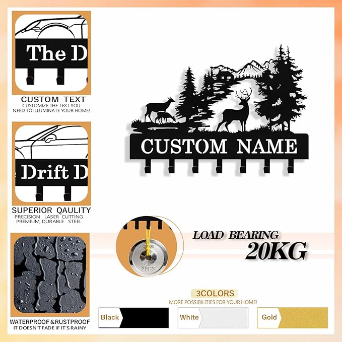 Personalized Deer Key Holder Wall Mount, Custom Metal Key Rack Key Holder