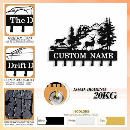 Personalized Deer Key Holder Wall Mount, Custom Metal Key Rack Key Holder
