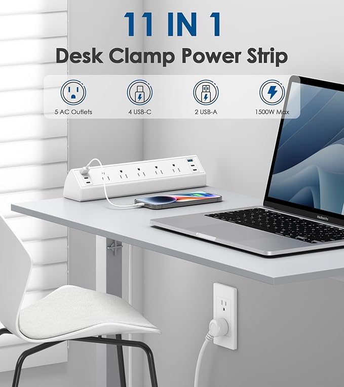 Jgstkcity Desk Clamp Power Strip USB C, 40W Total Fast Charging Station