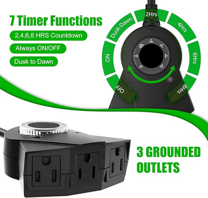 Outdoor Light Timer Waterproof, 24 Hours Plug in Timer