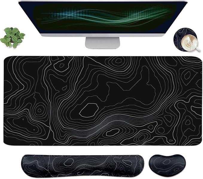 Topographic Mouse Pad Set, Extended Mouse Pad+Keyboard Wrist Rest, Memory Foam