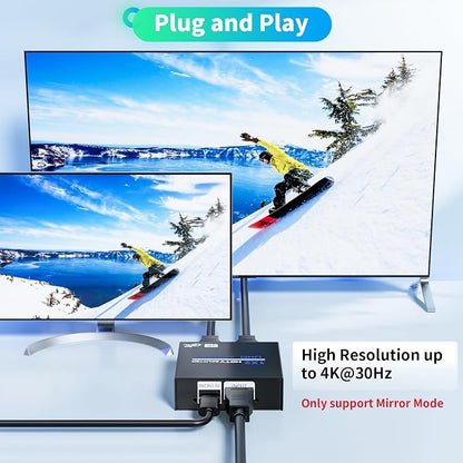 HDMI Splitter 1 in 2 Out 4K, 1x2 Powered HDMI Multi-Port Adapter