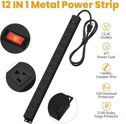 12 Outlet Long Power Strip Surge Protector