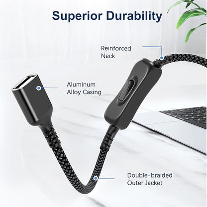 Itramax USB On Off Switch Cable 3.3FT, Inline USB Power Switch USBA Male to