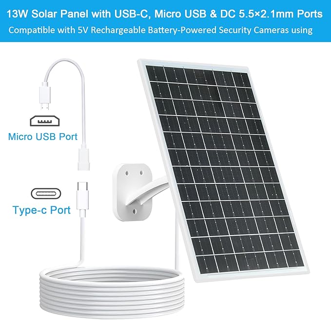 FUTUREZEN 13W Solar Panel for Security Cameras & Trail Cameras, Micro USB &