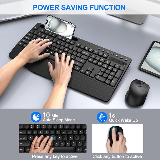 EDJO Wireless Keyboard and Mouse Combo, Full-Size Ergonomic Wireless Computer