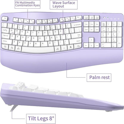 Ergonomic Wireless Keyboard and Mouse Combo, Wave Keys Keyboard