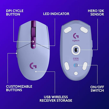 Logitech G305 LIGHTSPEED Wireless Gaming Mouse, Hero 12K Sensor, 000 DPI