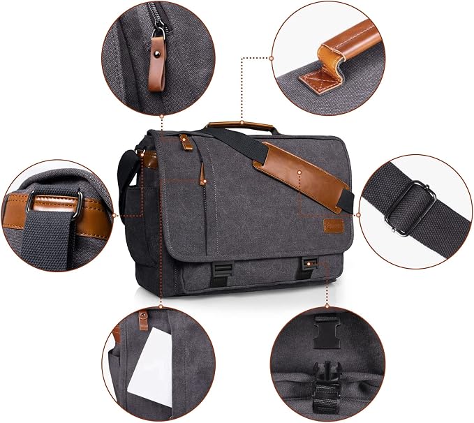 ESTARER Computer Messenger Bag 15-15.6 inch, Water-resistant Canvas Work Bag