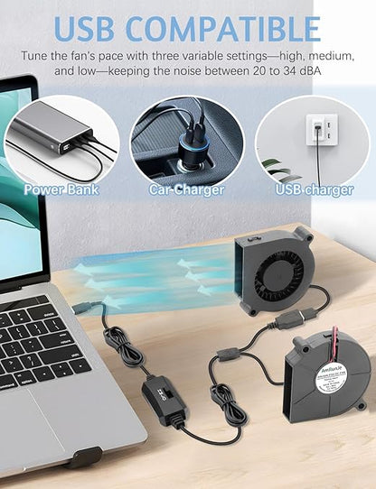 60mm x15mm 2 Pack Small USB Blower Fan 5V