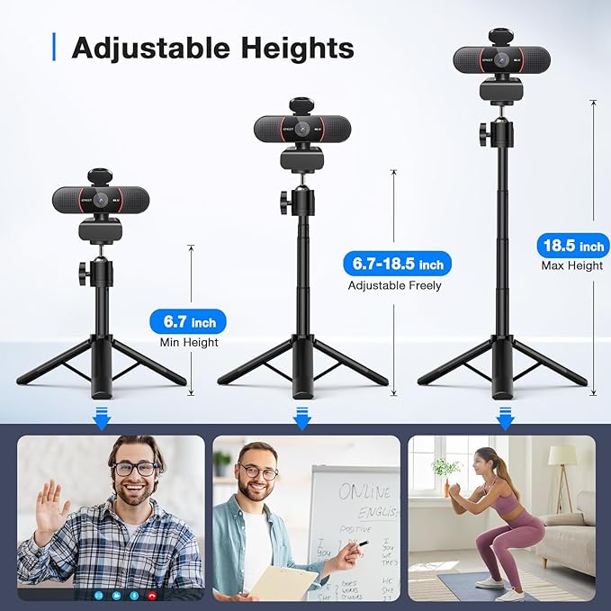 EMEET C960 4K Webcam with Tripod, 4K UHD Sony Sensor, 3 Adjustable Height Mini