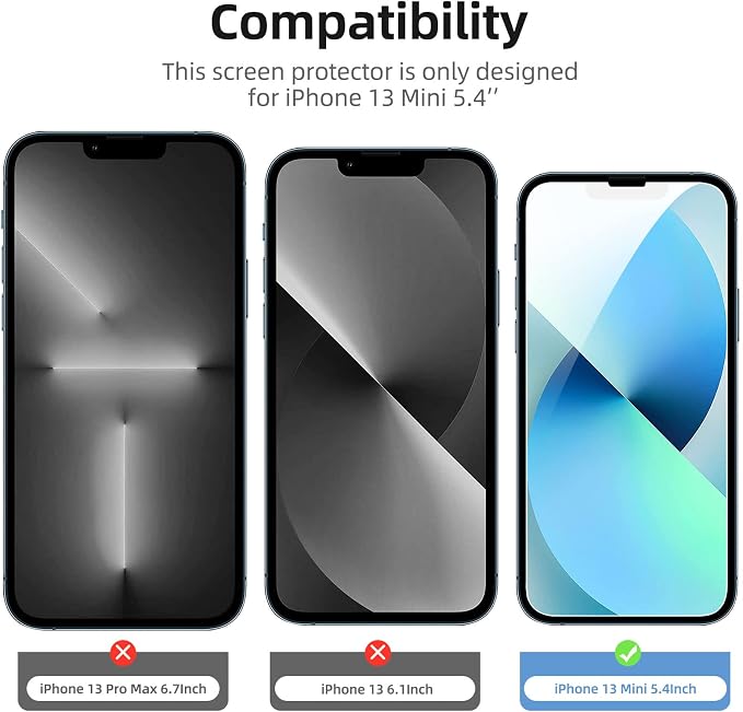 NEW'C 3 Pack Designed for iPhone 13 Mini Screen Protector, Enhanced Tempered