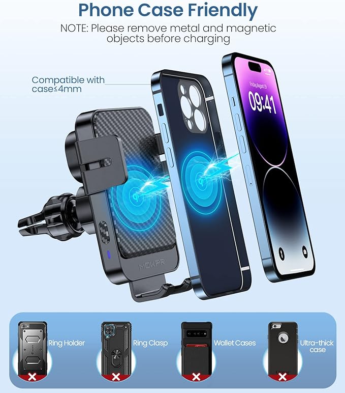Wireless Car Charger, MOKPR 15W Fast Charging Auto-Clamping Car Mount Universal