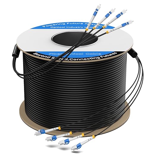 150M/492FT Outdoor Armored LC to LC Fiber Optic Cable, 4 Core OS2 Single Mode