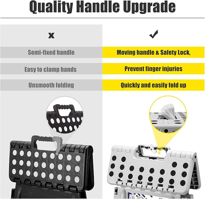 Delxo Folding Step Stool 17.5 Inch,Heavy Duty Step Stools for Adults,Non Slip Folding Stool with Handle,Premium Portable Foldable Step Stool for Kitchen Bathroom Bedroom Up to 400LBS,(Grey,1PC)